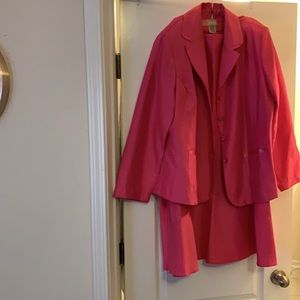 2 piece pink sateen skirt suit